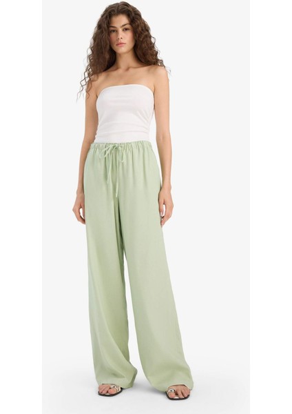 Wide Leg Çift Cepli Beli Lastikli Standart Boy Keten Karışımlı Pantolon E1981AX25SM