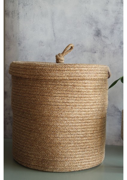 El Dokuması Jüt Kapaklı Hasır Sepet, Banyo Kirli Sepeti, Mutfak Düzenleyici Sepet ve Saksı fırsatları