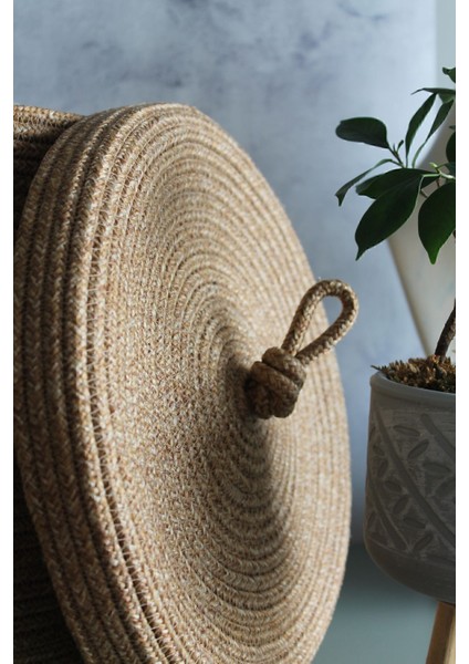 El Dokuması Jüt Kapaklı Hasır Sepet, Banyo Kirli Sepeti, Mutfak Düzenleyici Sepet ve Saksı