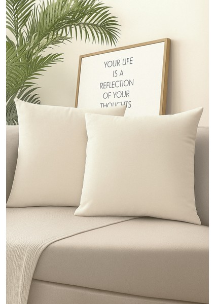 Ekru Kırlent Kılıfı 4'lü Set - Gizli Fermuarlı - Kadife Dokulu