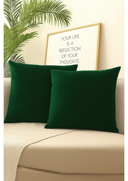 Yeşil Kırlent Kılıfı 4'lü Set - Gizli Fermuarlı - Kadife Dokulu