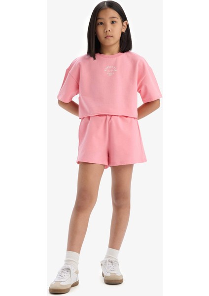 Kız Çocuk 2'li Takım Baskılı Kısa Kollu Tişört Şort E0730A825SM