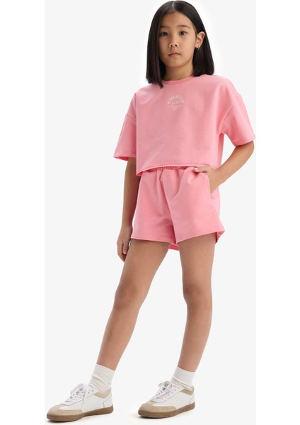 Kız Çocuk 2'li Takım Baskılı Kısa Kollu Tişört Şort E0730A825SM