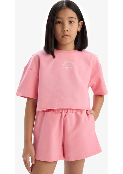 Kız Çocuk 2'li Takım Baskılı Kısa Kollu Tişört Şort E0730A825SM