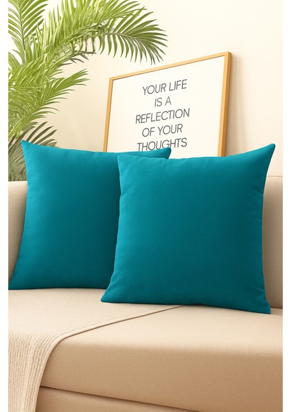 Turkuaz Kırlent Kılıfı 4'lü Set - Gizli Fermuarlı - Kadife Dokulu