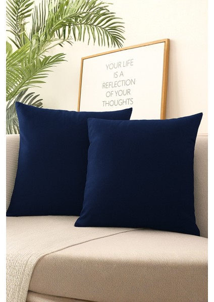 Lacivert Kırlent Kılıfı 4'lü Set - Gizli Fermuarlı - Kadife Dokulu