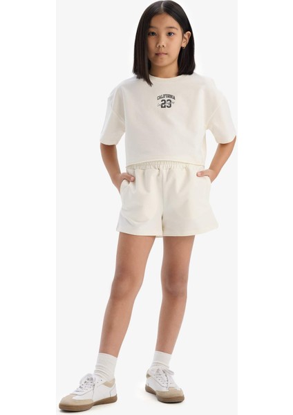 Kız Çocuk 2'li Takım Baskılı Kısa Kollu Tişört Şort E0730A825SM