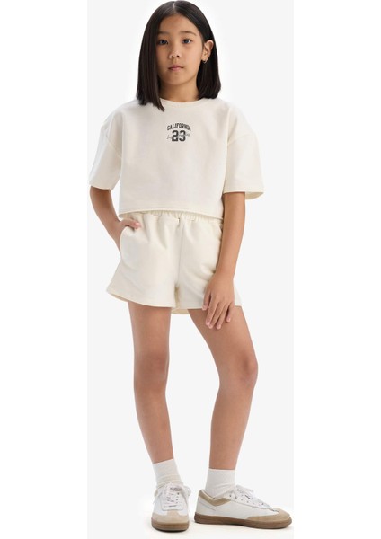 Kız Çocuk 2'li Takım Baskılı Kısa Kollu Tişört Şort E0730A825SM