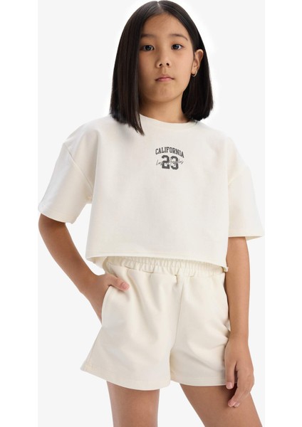 Kız Çocuk 2'li Takım Baskılı Kısa Kollu Tişört Şort E0730A825SM
