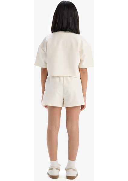 Kız Çocuk 2'li Takım Baskılı Kısa Kollu Tişört Şort E0730A825SM