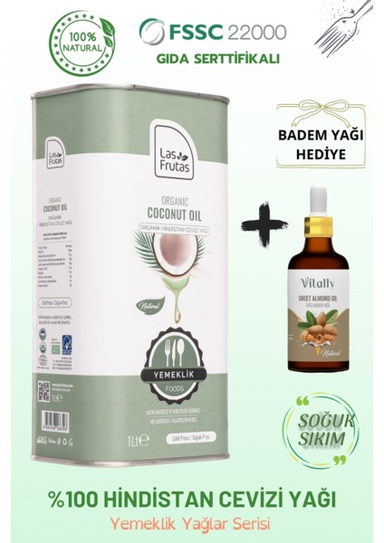 Yemeklik Hindistan Cevizi Yağı 1 Litre – Soğuk Sıkım, Saf & Doğal