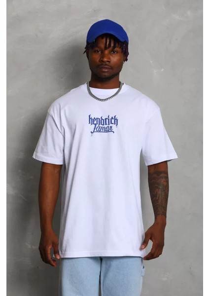 Unisex Oversize Baskılı Bisiklet Yaka T-Shirt - Beyaz fırsatları