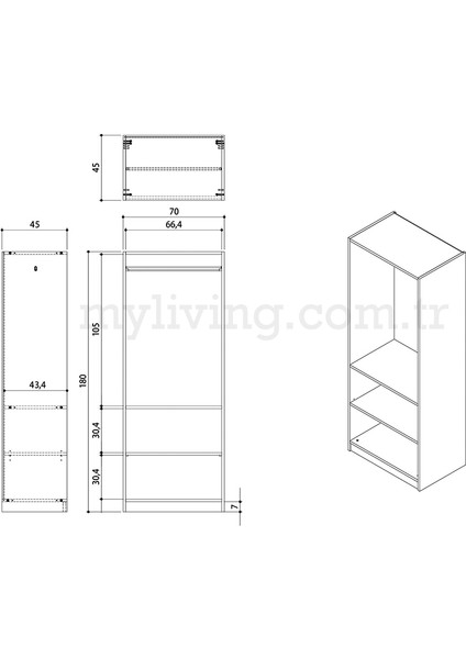 My Living 2 Kapaklı Elbise Dolabı 180X70X45CM 03102502 indirimleri