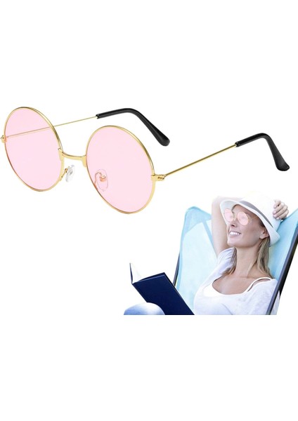 çınar ticaret yuvarlak cam john lennon tarzı hippi gold çerçeveli pembe gözlük fiyatları
