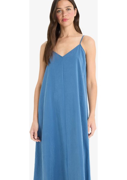 A Kesim V Yaka Modal Kolsuz Maxi Elbise D8753AX25SM