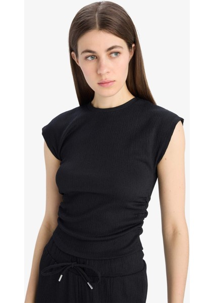 Slim Fit Dar Kesim Bisiklet Yaka Basic Düz Bürümcük Kısa Kollu Tişört E3398AX25SP