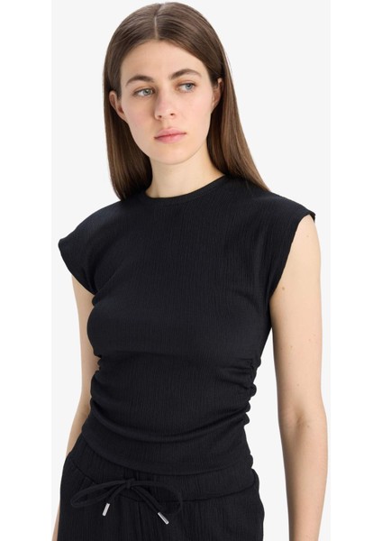 Slim Fit Dar Kesim Bisiklet Yaka Basic Düz Bürümcük Kısa Kollu Tişört E3398AX25SP