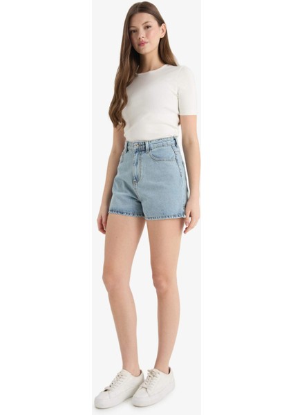 Mom Fit Yüksek Bel Crop Fit Jean Şort