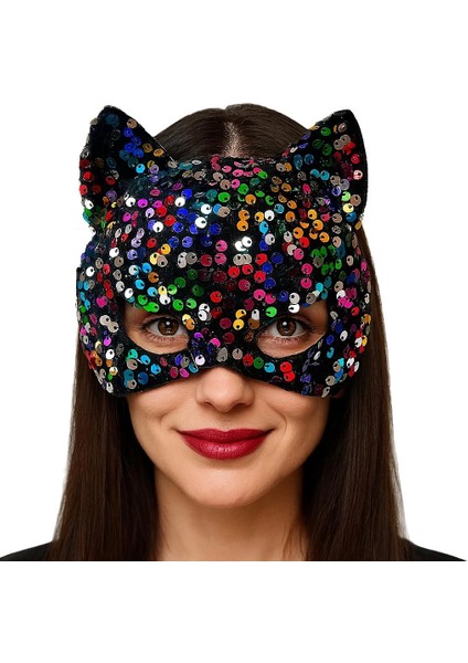 çınar ticaret siyah kadife kumaş üzerine rengarenk payetli pullu parti maskesi 16x14 cm fiyatları