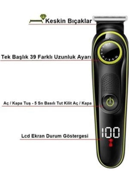 çınar ticaret unısex çok fonksiyonlu bakım seti led göstergeli tıraş makinesi saç sakal vücut fırsatları