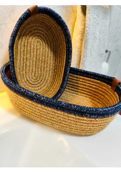 Lüks Jüt Hasır Desenli Sepet Dolap Içi Düzenleyici, Saklama Sepeti, 2 Adet Sepet 30*20*10