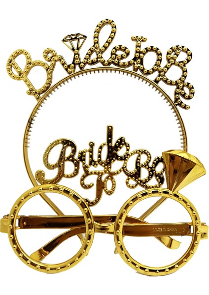 çınar ticaret bride to be yazılı taç ve bride to be yazılı gözlük seti altın renk