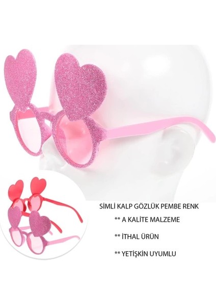 çınar ticaret pembe renk sim ışlenmiş kalp figürlü parti gözlüğü