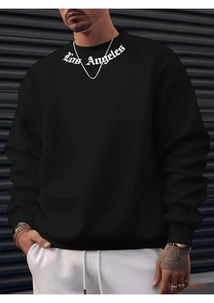 Erkek Uzun Kollu Bisiklet Yaka Yazı Detaylı Iki Iplik Sweat