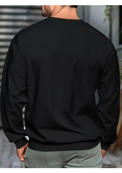 Erkek Uzun Kollu Bisiklet Yaka Yazı Detaylı Iki Iplik Sweat modelleri