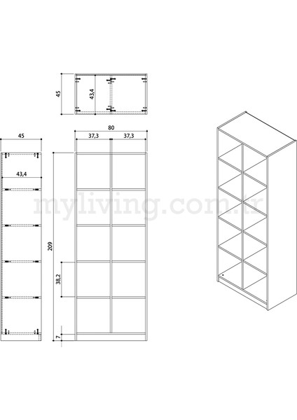 My Living Kitaplık 209X80X45CM 07102502 modelleri