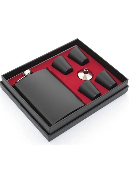 çınar ticaret paslanmaz çelik 4 shot bardaklı matara seti siyah renk