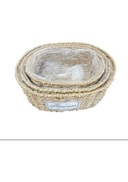 çınar ticaret oval doğal hasır saksı seti - 3'lü