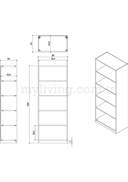 My Living Kitaplık 209X80X45CM 06102502 fırsatları
