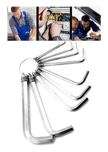 çınar ticaret 10 parça çelik alyan seti kısa düz köşe alyan anahtar takımı