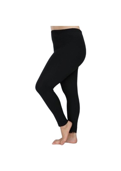 Likralı Ribana Şardonlu Kışlık Tayt Lxl Siyah