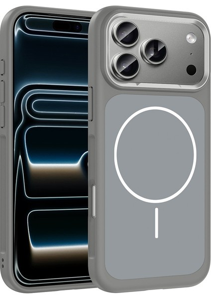 iPhone 17 Pro Max Uyumlu Kılıf Sanremo Metal Kamera Çerçeveli M-Safe Şarj Özellikli Gri modelleri