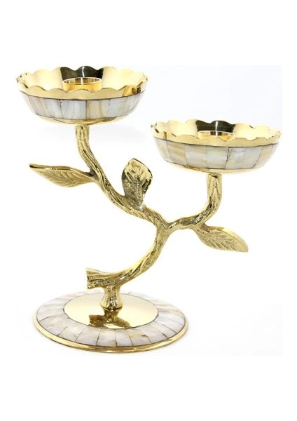 çınar ticaret pirinç sedefli 2'li şamdan