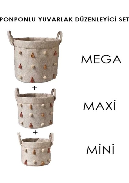 çınar ticaret katlanabilir çok amaçlı ponponlu yuvarlak düzenleyici saklama kutusu organizer keçe (maxi boy) - 03778 fiyatları