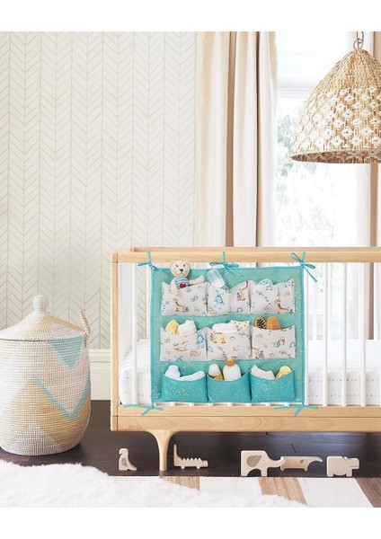 çınar ticaret baby 9 cepli bağlamalı beşik kenarı düzenleyici (yeşil)