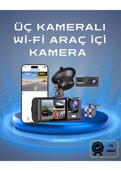 çınar ticaret üç kameralı 1080p full hd araç ıçi kamera – g-sensörlü ve gece görüşlü