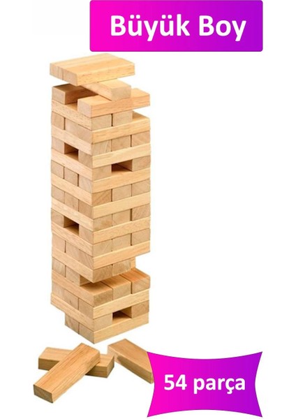 çınar ticaret büyük boy doğal ahşap denge oyunu kule oyunu 54 parça ahşap yapı blokları cenga fiyatları