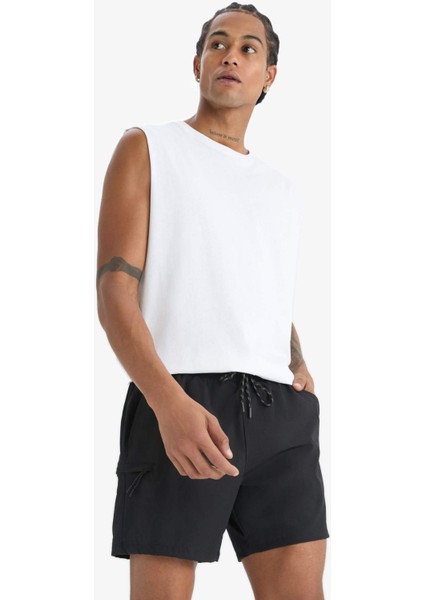 Fit Baskılı Esnek Dokulu Kısa Boy Sporcu Deniz Şortu