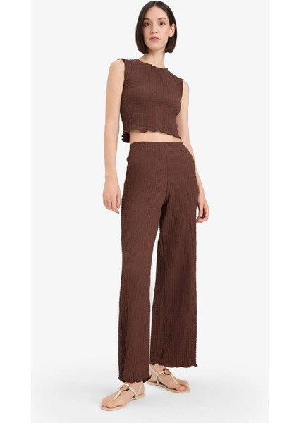 Regular Fit Beli Lastikli Basic Düz Bürümcük Pantolon