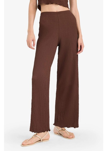 Regular Fit Beli Lastikli Basic Düz Bürümcük Pantolon