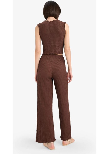 Regular Fit Beli Lastikli Basic Düz Bürümcük Pantolon