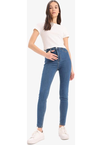 Jegging Yüksek Bel Bilek Boy Dar Paça Basic Düz Jean Pantolon