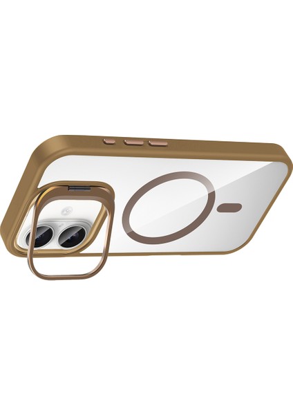 iPhone 17 Uyumlu Kılıf Standlı M-Safe Özellikli Etro Kapak + Lens Koruma Çöl Titanyum fiyatları