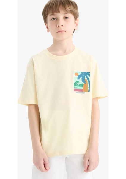 Erkek Çocuk Bisiklet Yaka Baskılı Kısa Kollu Tişört E4162A825SM