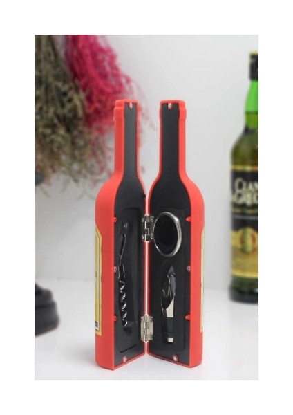 çınar ticaret şişe tirbuşon seti küçük boy kırmızı