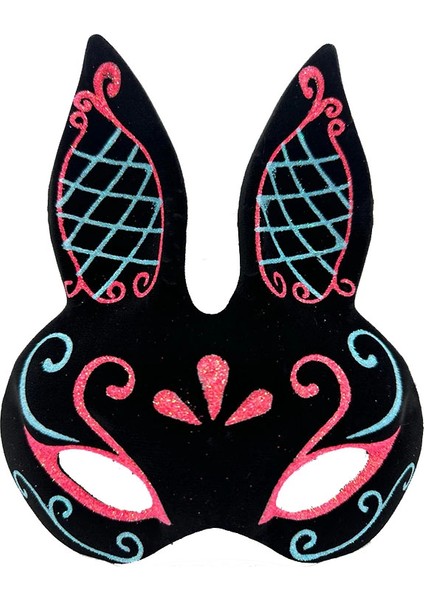 çınar ticaret siyah renk mavi kırmızı simli siyah süet kaplama tavşan maskesi 18x16 cm